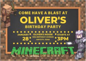 Minecraft C - Images of (Free PDF Invitation) Minecraft Sleepover Gamer Birthday Invitation - Template no. 1