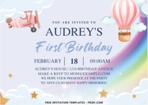 watercolor Monoplane and hot air balloon invitation