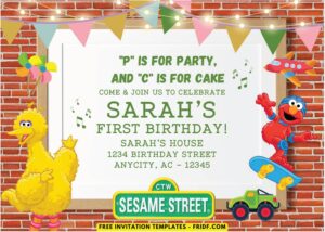 Sesame Street Birthday Invitation with cute children toys