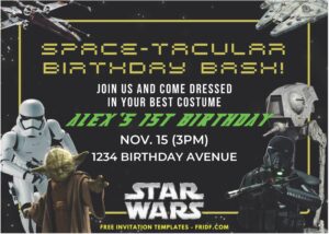 Star Wars Birthday Invitation with galaxy background