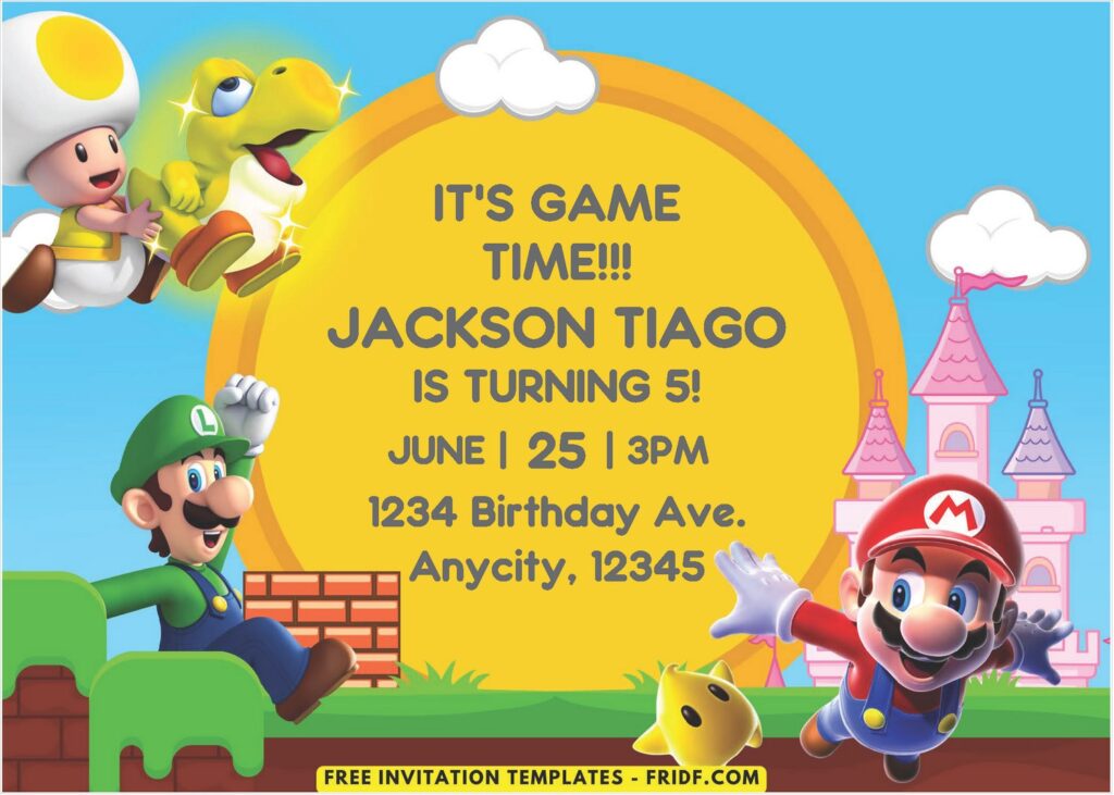 (free Pdf Invitation) Super Mario Castle Birthday Invitation - Fridf