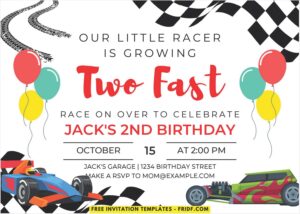 Party Race Car 2nd Birthday Invitation 