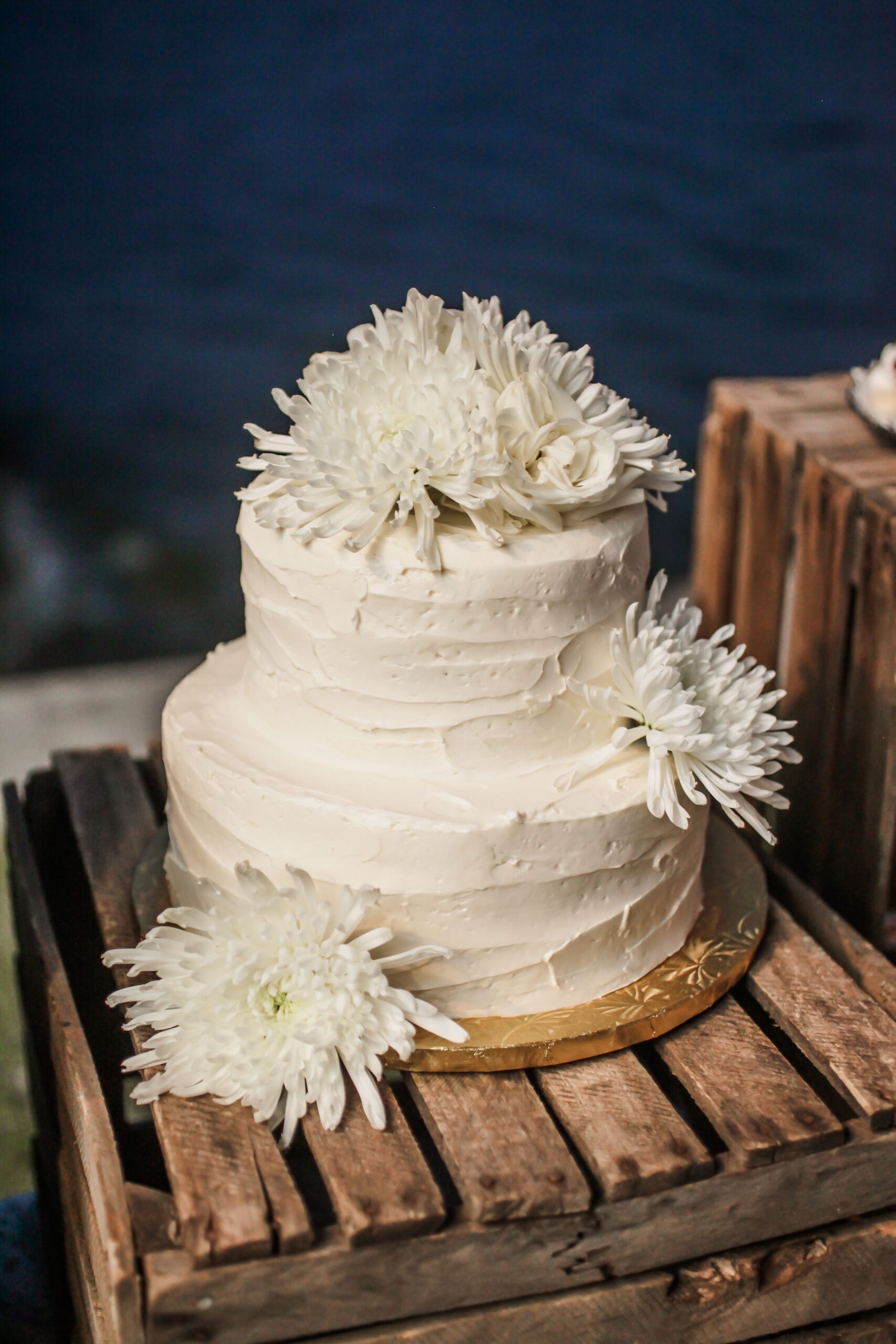 All White Wedding Cake With Chrysanthemum