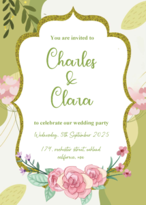 (FREE Editable PDF) Green And Roses Chasm Wedding Invitation Templates