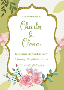 (FREE Editable PDF) Green And Roses Chasm Wedding Invitation Templates