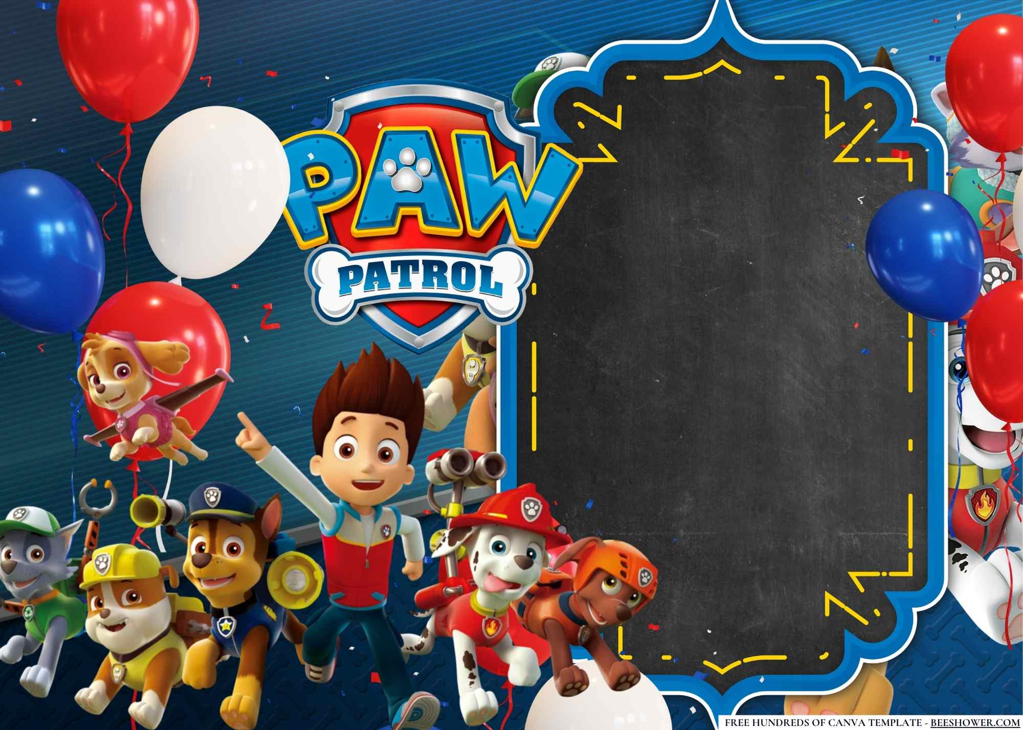 FREE Canva Invitation Blank Paw Patrol Birthday Invitation 4