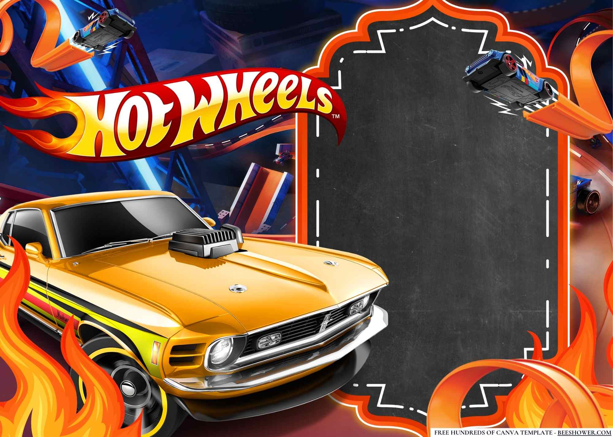 FREE Canva Invitation Hot Wheels Blank Birthday Invitation 2