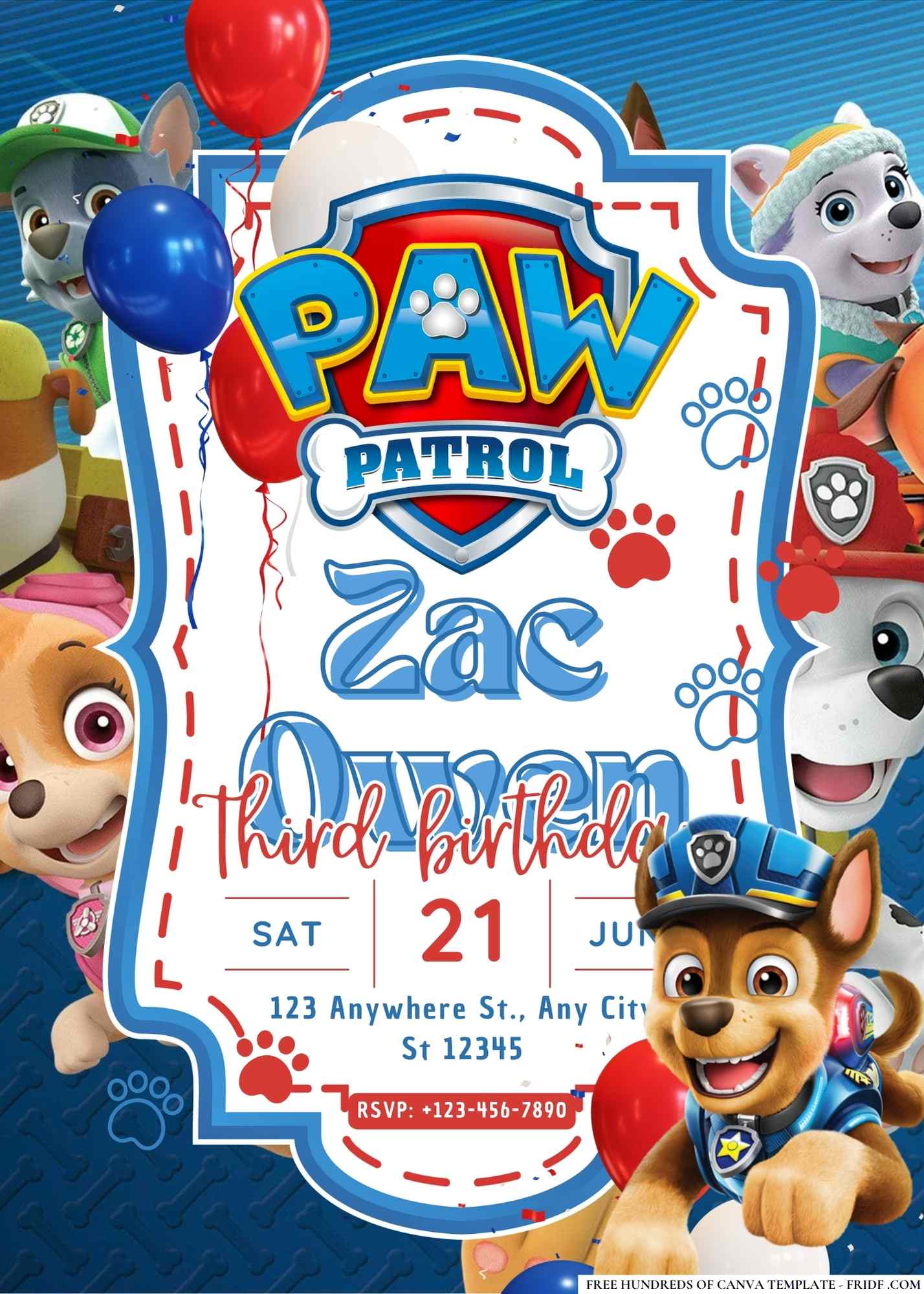 FREE Canva Invitation Paw Patrol Birthday Invitation