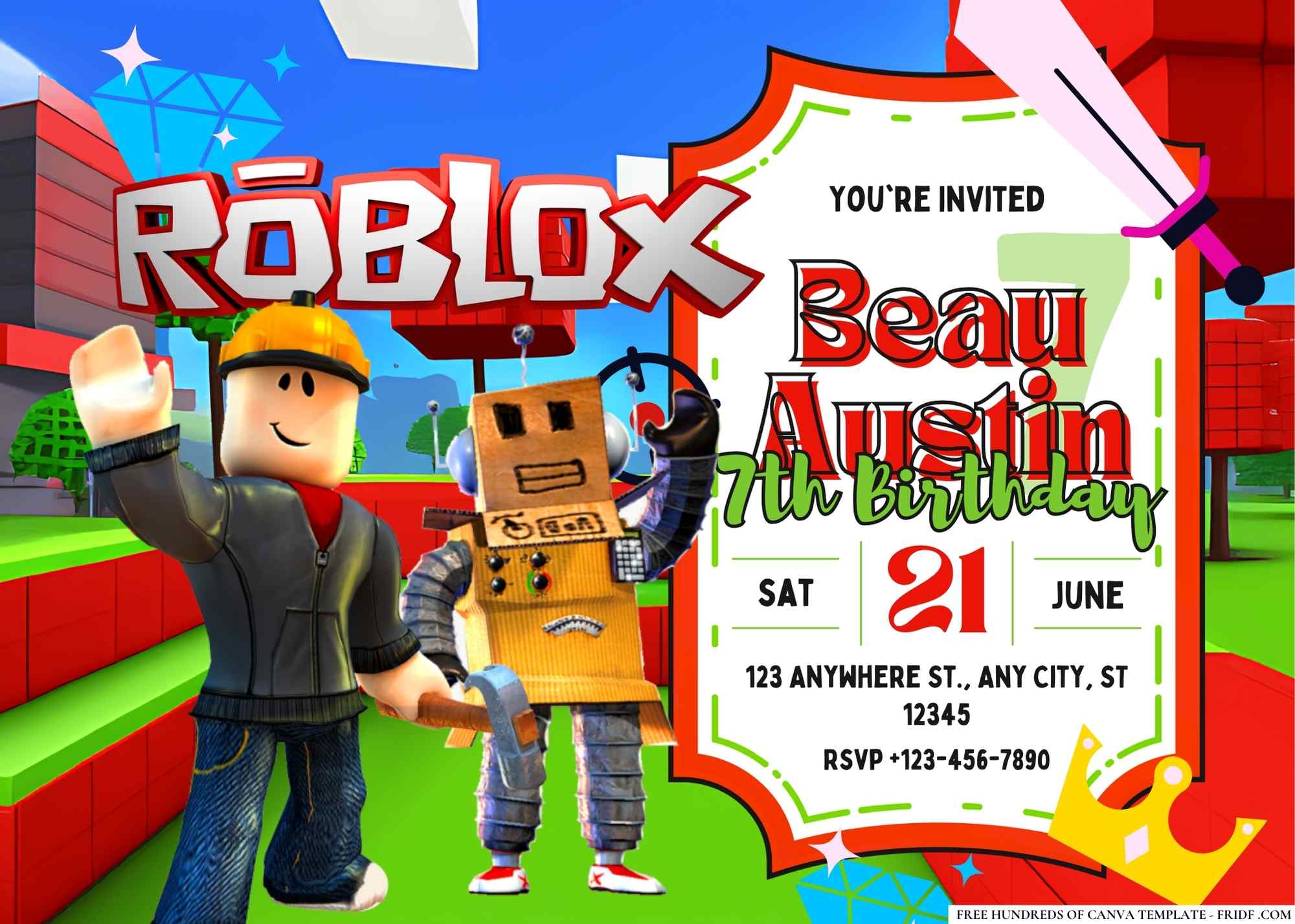 FREE Canva Invitation Roblox Birthday Invitation 17