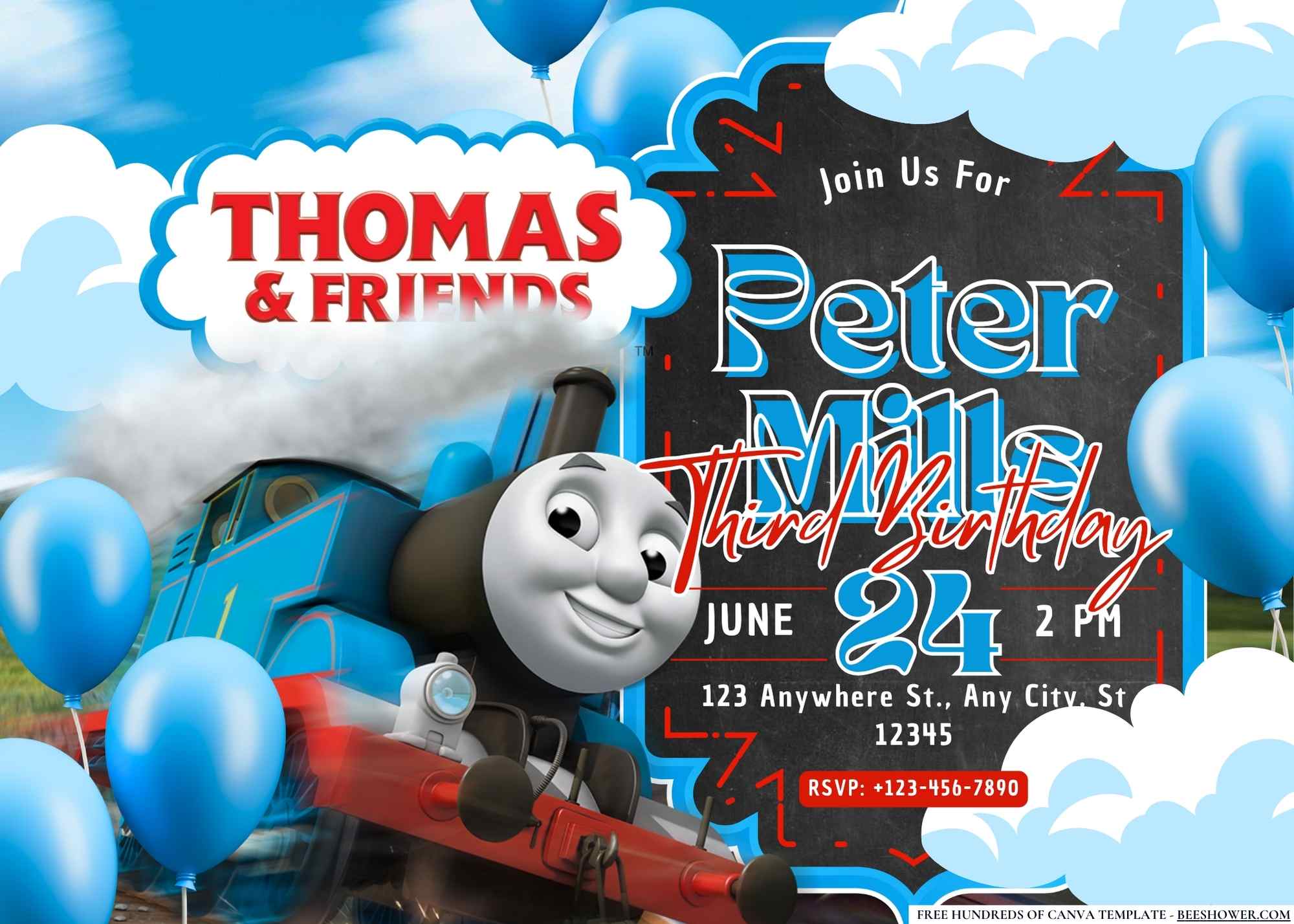 FREE Canva Invitation Thomas The Train Birthday Invitation 3