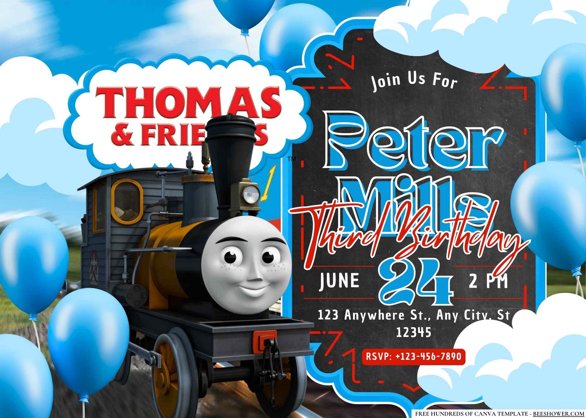 FREE Canva Invitation Thomas The Train Birthday Invitation 7