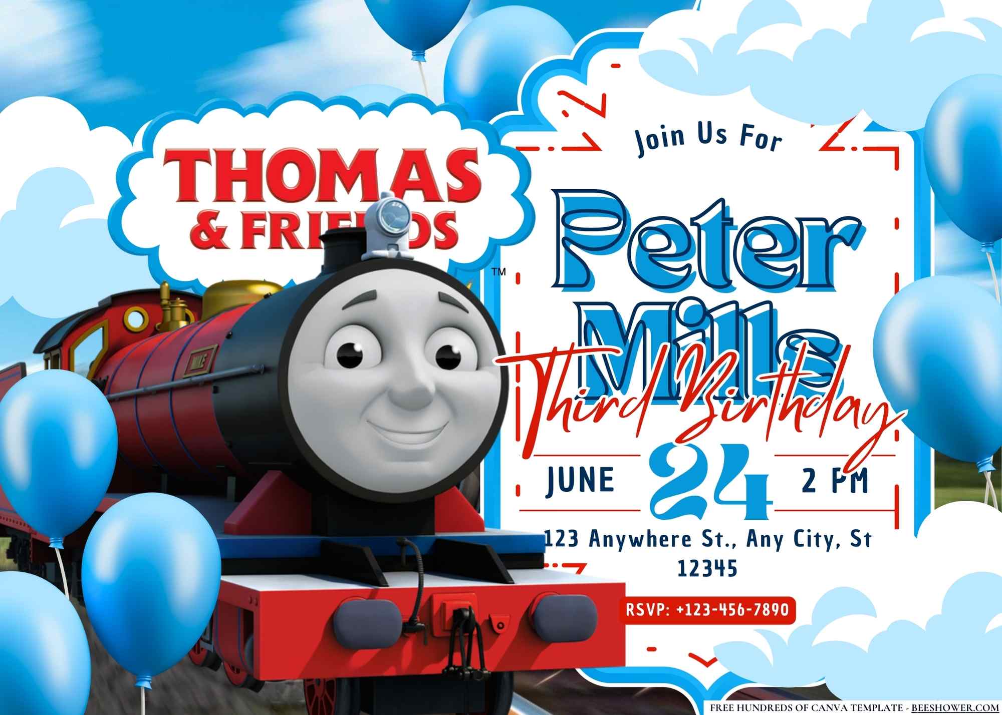 FREE Canva Invitation Thomas The Train Birthday Invitation 9