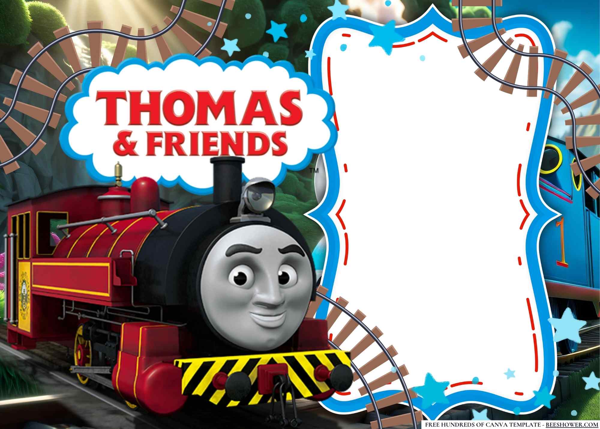 FREE Canva Invitation Thomas The Train Blank Birthday Invitation 3