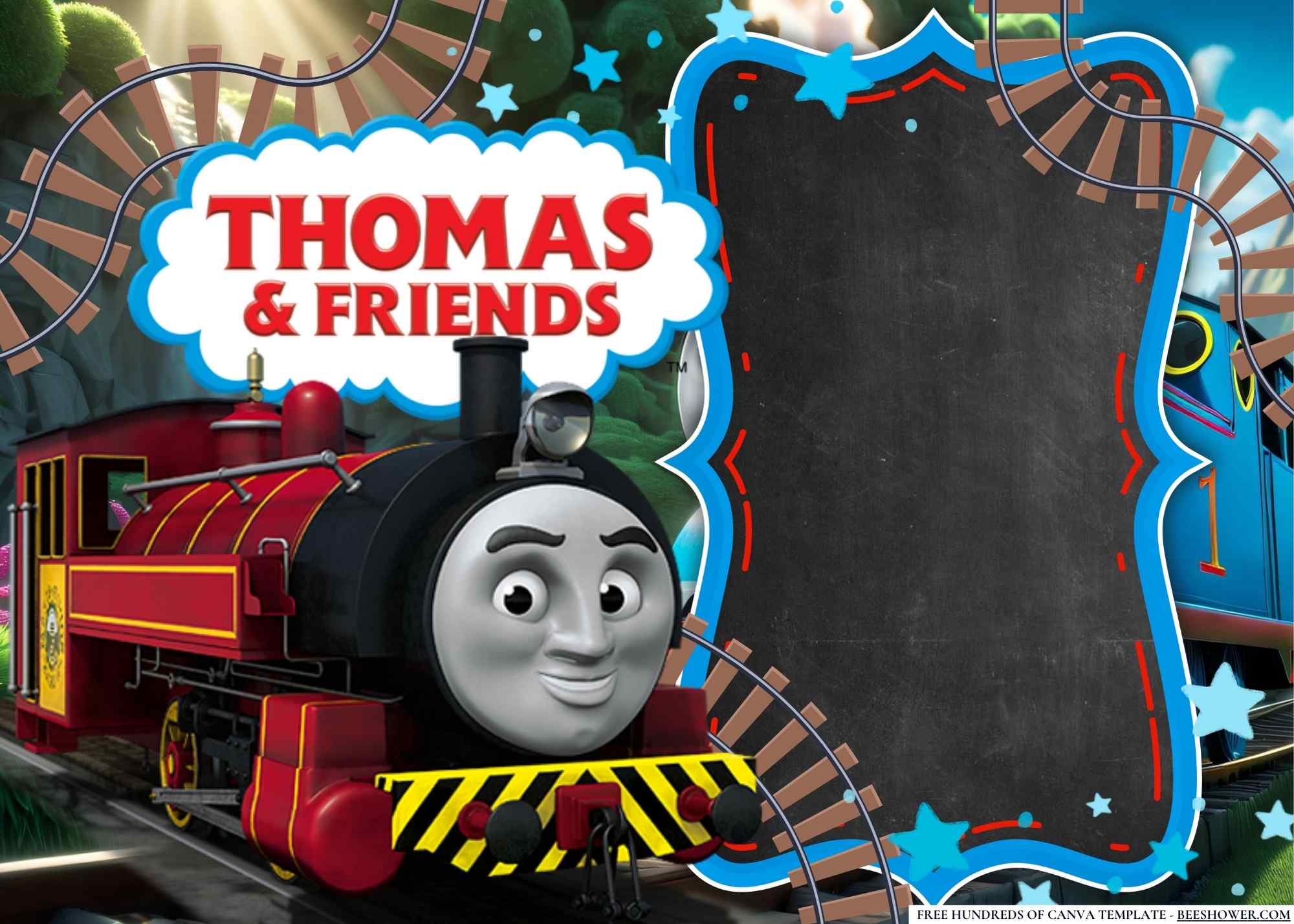 FREE Canva Invitation Thomas The Train Blank Birthday Invitation 4